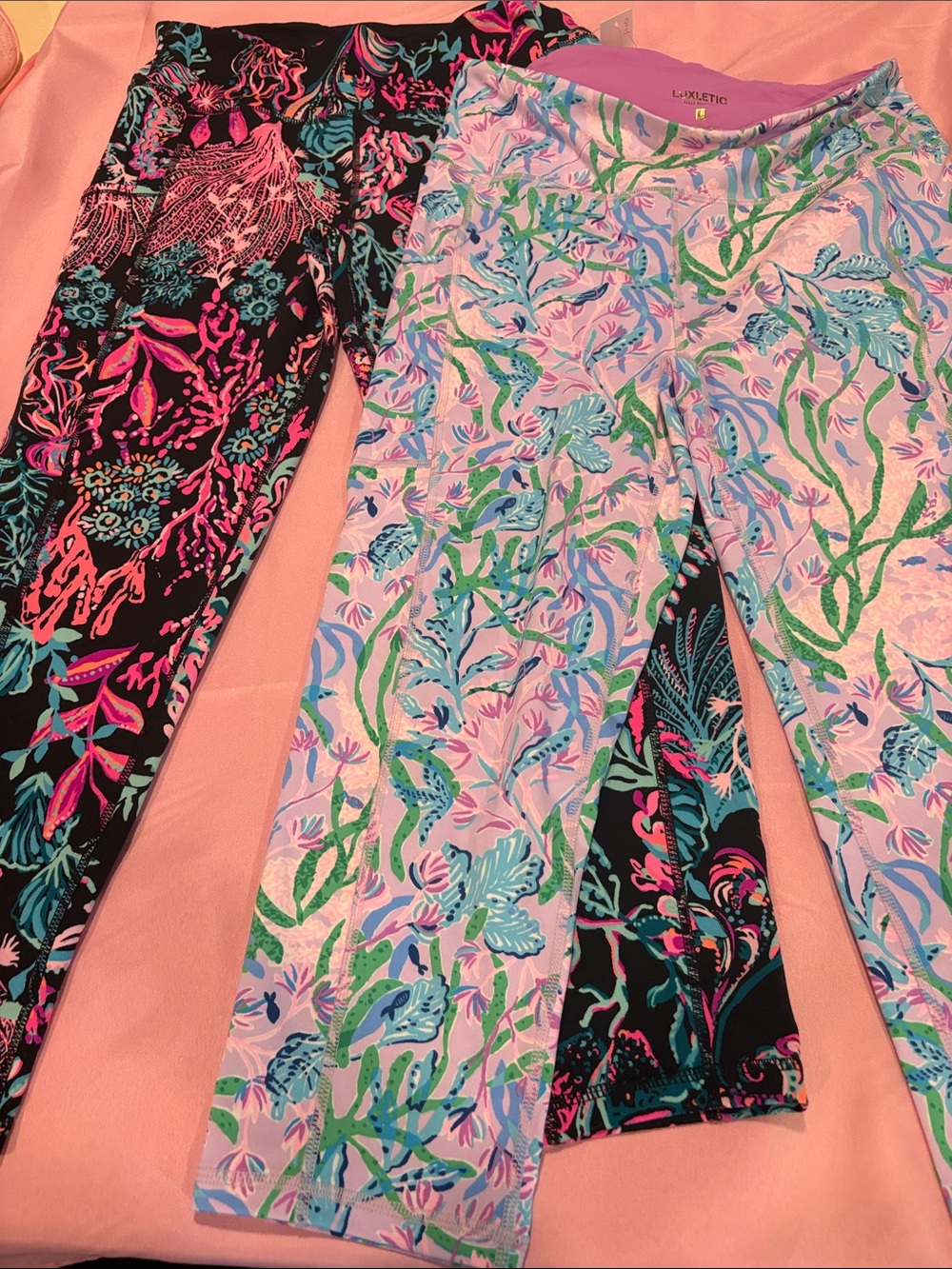 Lilly Pulitzer Weekender Leggings Bundle L Secret Escape Twilight Coral NWT